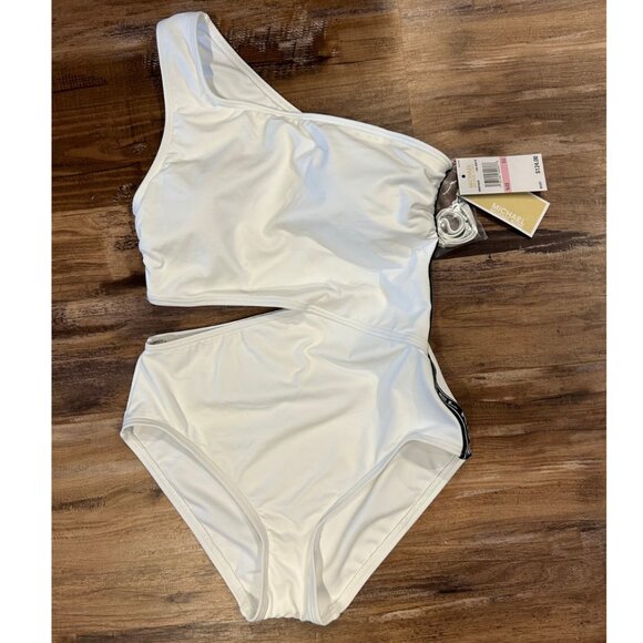 NWT Michael Kors One-Shoulder Cut-out One Piece with Logo - Size 10 - Picture 1 of 4